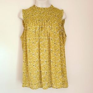 RACHEL ZOE chartreuse yellow Green floral ruffle sleeveless top sz small